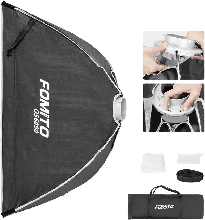 FOMITO 24"x35"/60x90cm Rectangular Softbox, Quick Release Bowens Mount Softbox with Honeycomb Grid, Light Diffusers, Bag for Godox SL-60W SL60IID SL150R SL300R Aputure 120d etc - Image 1